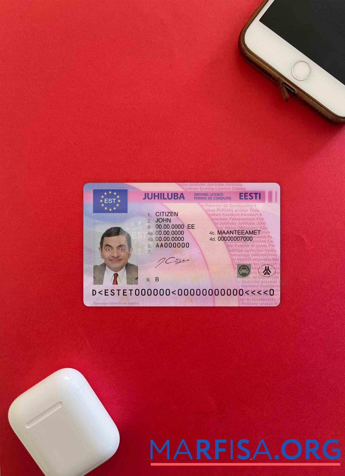 Downloadable Estonia driving license photolook sample